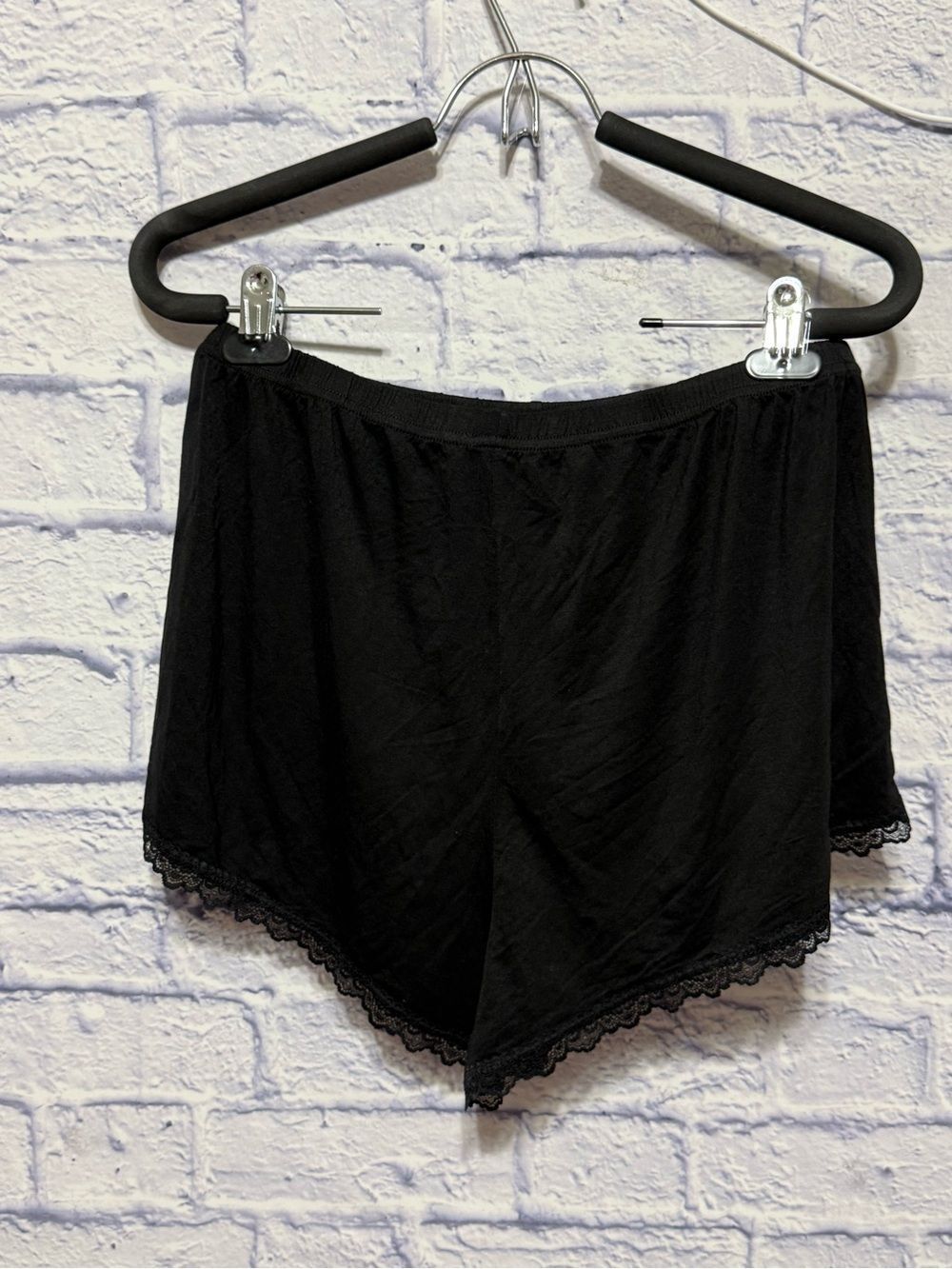 Superdown black lace trim pajama shorts